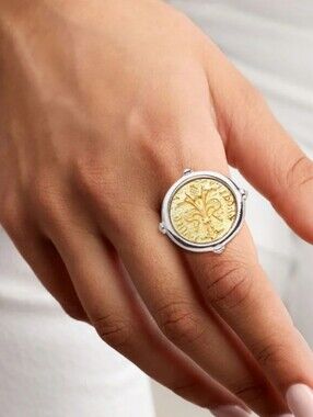 ROSS SIMONS Italian Two-Tone Sterling Silver Replica Florin Coin Ring/ BNWT 
